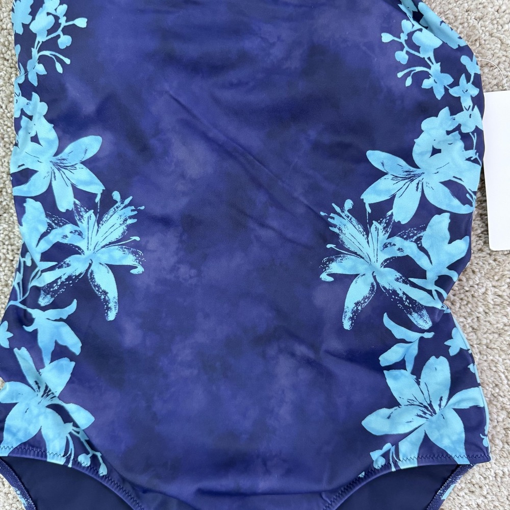 Athleta Swimsuit Womens Small Blue Floral Keyhole One Piece Halter Back UPF - Picture 2 of 10